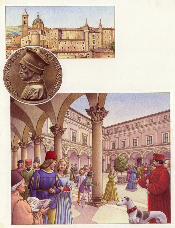 Gårdsplassen til hertugpalasset i Urbino (gouache på papir) av Pat (1907-95) Nicolle