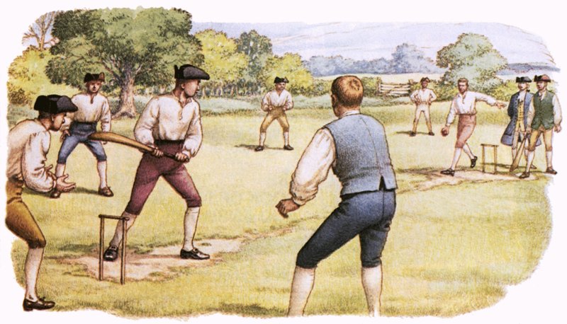 Cricket, slik det ble spilt på 1700-tallet av Pat (1907-95) Nicolle
