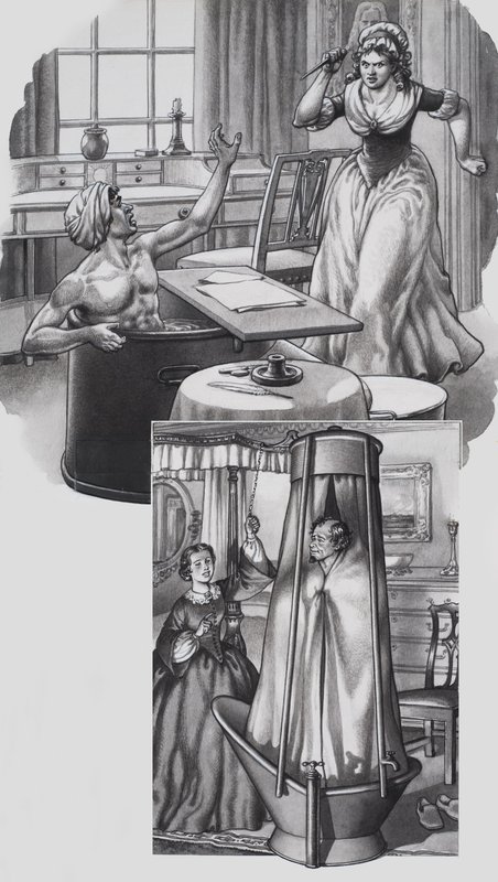 Jean Paul Marat (1743–93) og Disraeli (1804–81) (gouache på papir) av Pat (1907-95) Nicolle