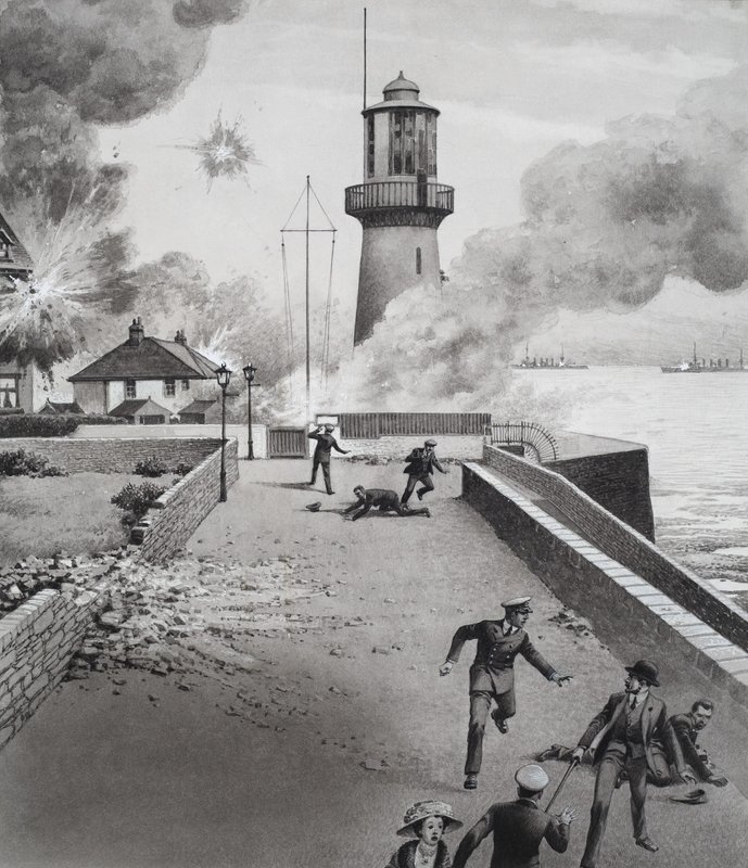 Fyr under bombardement av Pat (1907-95) Nicolle