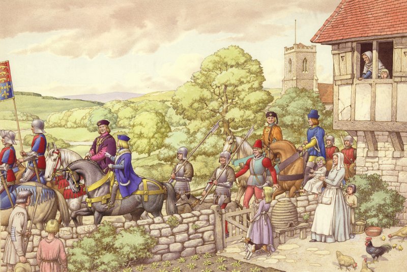 Prins Edward rir fra Ludlow til London (gouache på papir) av Pat (1907-95) Nicolle