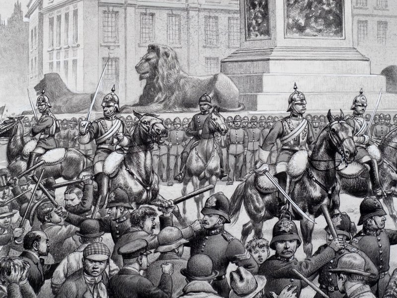 Protester på Trafalgar Square av de fattige i London av Pat (1907-95) Nicolle