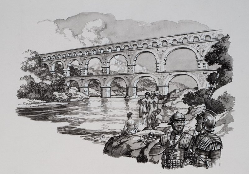 Romersk akvedukt (gouache på papir) av Pat (1907-95) Nicolle