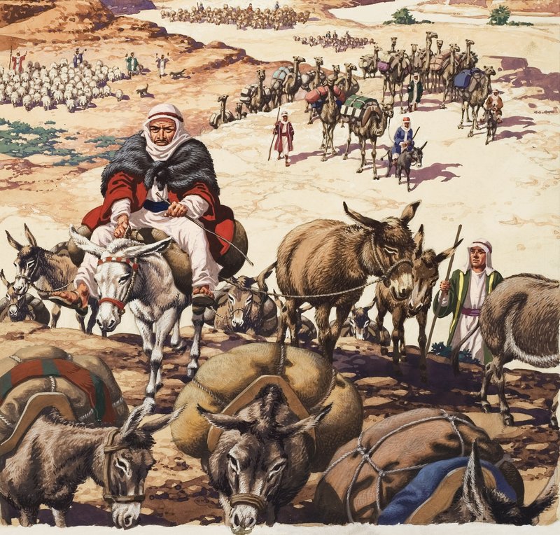 Tilbakekomsten til Kanaan, fra Jakobs historie (gouache på papir) av Pat (1907-95) Nicolle