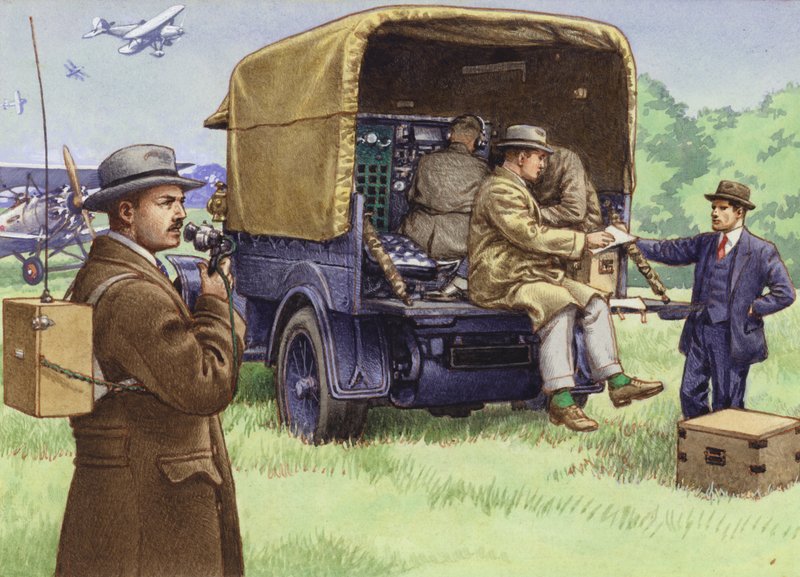 De tidlige dagene med utendørskringkasting for BBC (gouache på papir) av Pat (1907-95) Nicolle