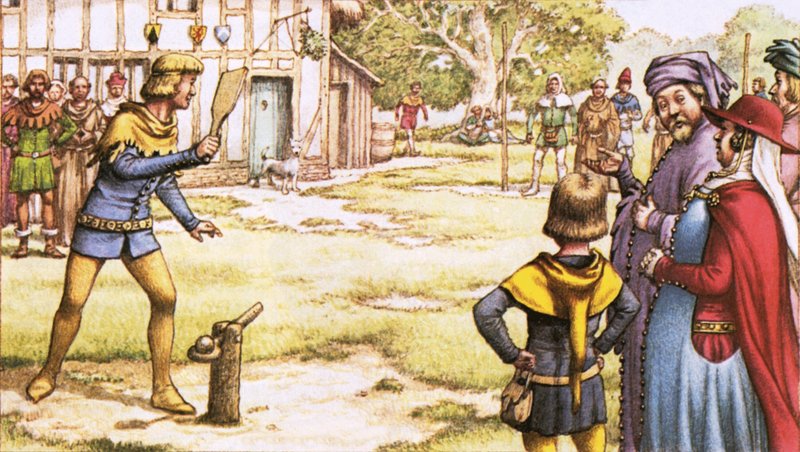 Trap-ball, slik Chaucers pilegrimer kunne ha sett av Pat (1907-95) Nicolle