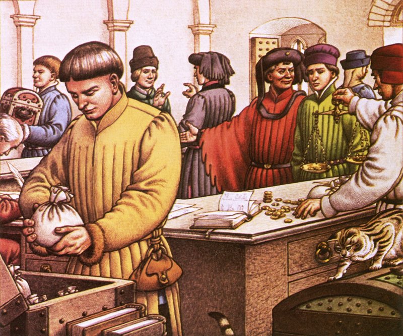 Florentinsk bank tidlig på 1400-tallet av Pat (1907-95) Nicolle