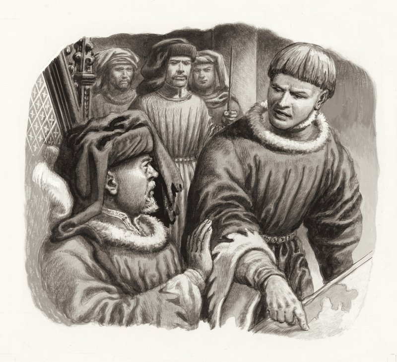 Kong Henrik IV og prins Hal (gouache på papir) av Pat (1907-95) Nicolle