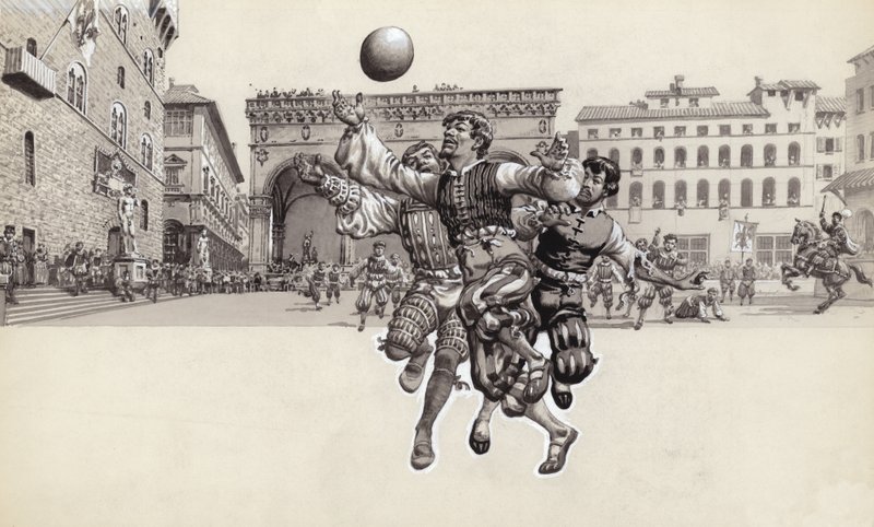Å spille fotball i Firenze (gouache på papir) av Pat (1907-95) Nicolle