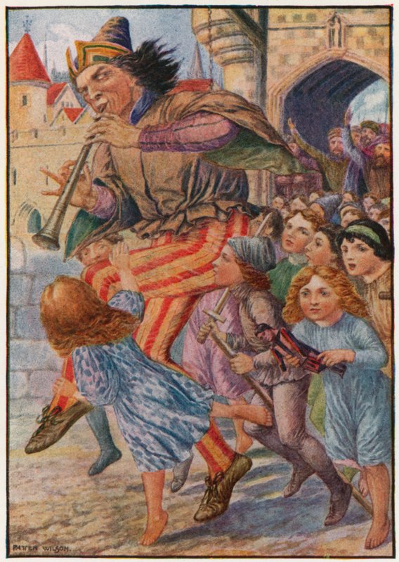 "Stopp, stopp!" Ropte folket, "han tar barna våre!" (farge litho) av Patten Wilson