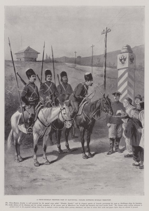 En kino-russisk grensepost i Manchuria, kulier på vei inn i russisk territorium av Paul Frenzeny