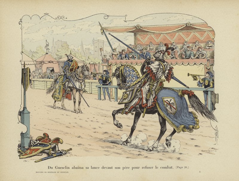Bertrand du Guesclin senker lansen foran faren for å markere at han nektet å kjempe mot ham, Rennes, 1337 av Paul de Semant