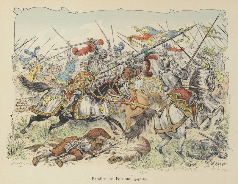 Chevalier de Bayard kjempet mot spanjolene i slaget ved Fornovo, Italia, 1495 av Paul de Semant