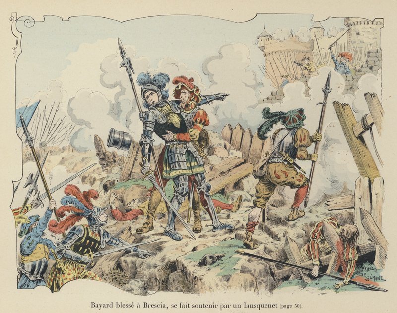 Chevalier de Bayard såret ved beleiringen av Brescia, Italia, 1512 av Paul de Semant
