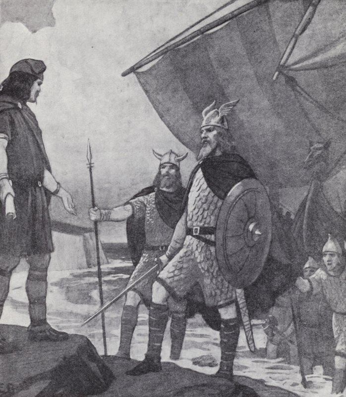 Brødrene Hengist og Horsa ankom Ebbsfleet, Isle of Thanet, Kent, under invasjonen av anglerne, sakserne og jutene på 500-tallet (litho) av Paul (after) Hardy