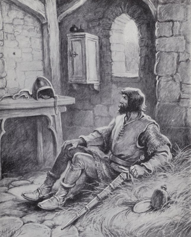 Robert the Bruce med edderkoppen som inspirerte ham til å prøve igjen å beseire engelskmennene (litho) av Paul (after) Hardy