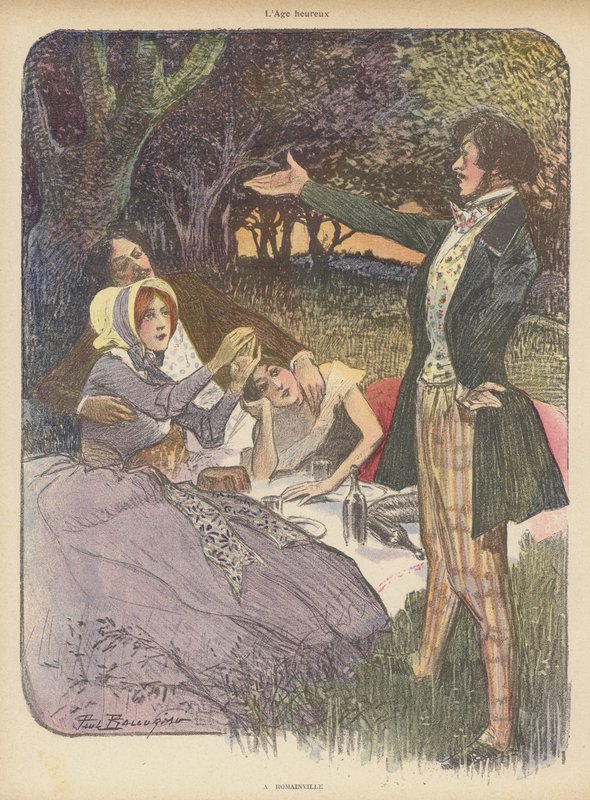 The Happy Age: at Romainville (farge litho) av Paul Balluriau