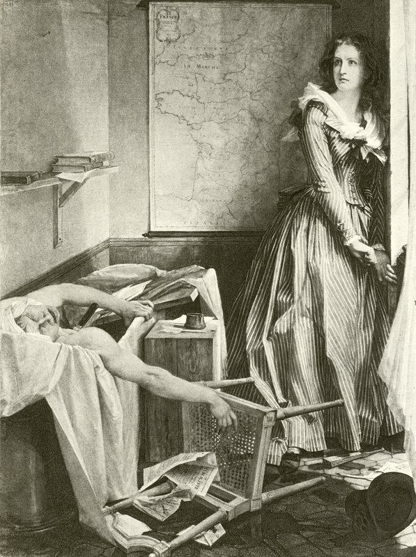 Charlotte Corday og Marat (gravyr) av Paul Baudry