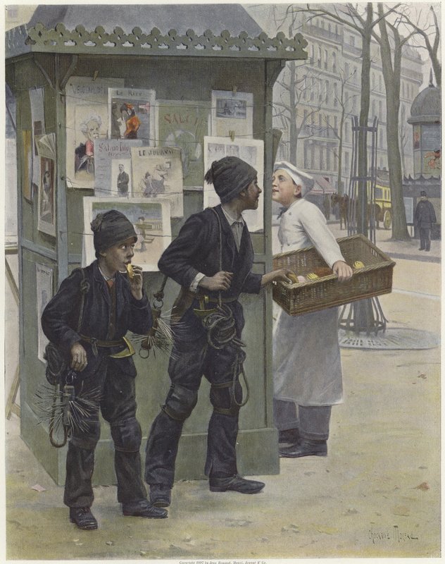To unge skorsteinsfeiere stjeler kaker fra en bakerkurv av Paul Charles Chocarne Moreau