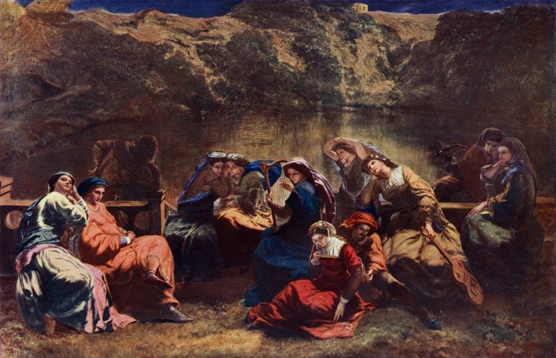 Den syvende dag av Decameron (farge litho) av Paul Falconer Poole