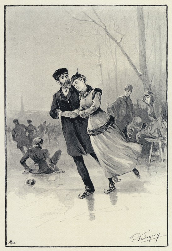 Illustrasjon for Anna Karenina: Levin og Kitty på isen (litho) av Paul Frenzeny