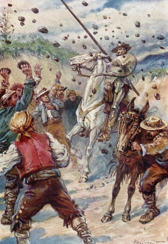 De kastet en dusj av steiner på Don Quijote av Paul Hardy