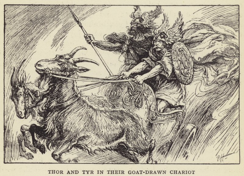Thor og Tyr i sin geittrukket vogn av Paul Hardy