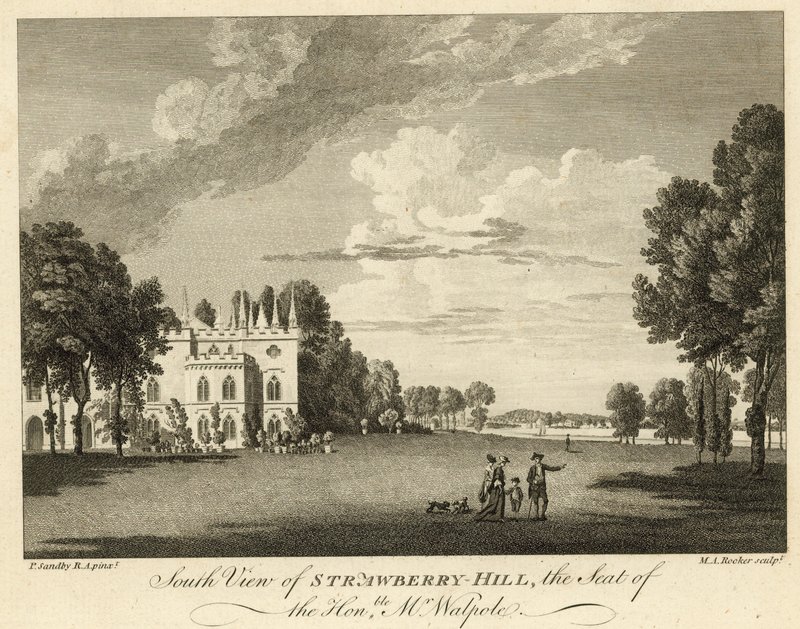 Sørutsikt over Strawberry Hill, Twickenham, London, setet til den ærede Horace Walpole av Paul Sandby