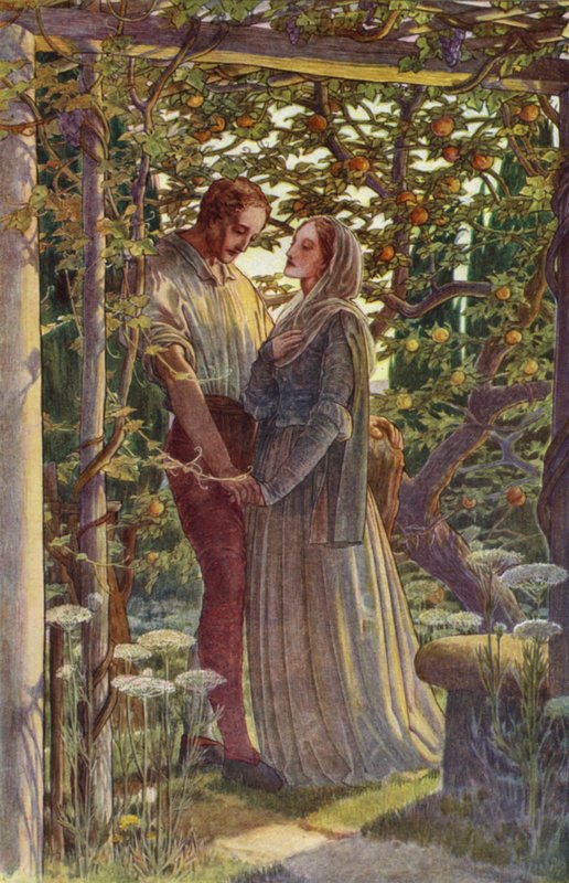 The Tempest av William Shakespeare, Act III, Scene 2 (farge litho) av Paul Vincent Woodroffe