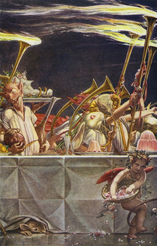The Tempest av William Shakespeare, Act III, Scene 3 (farge litho) av Paul Vincent Woodroffe