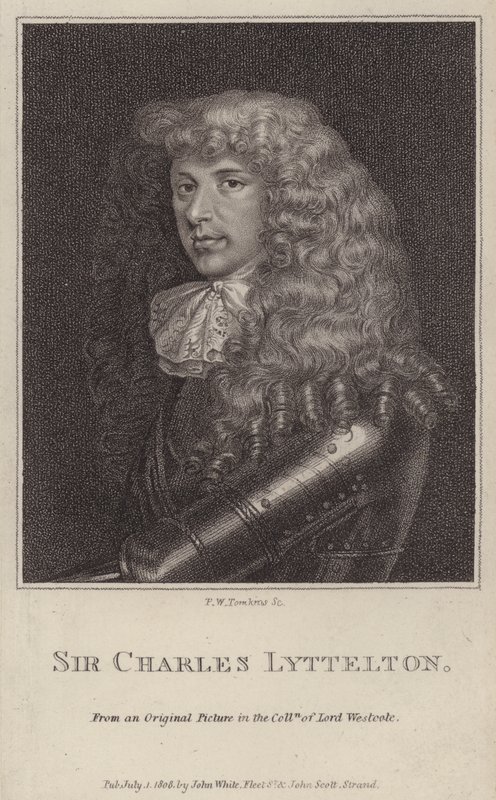 Sir Charles Lyttelton , engelsk politiker og kolonialguvernør i Jamaica (gravering) av Peltro William Tomkins