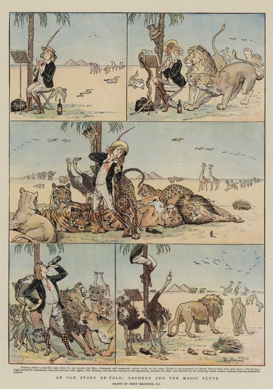 En gammel historie gjenfortalt, Orfeus og tryllefløyten (chromolitho) av Percy Macquoid