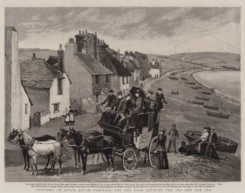 Coaching i South Devon, Torcross og veien mellom havet og løa av Percy Macquoid
