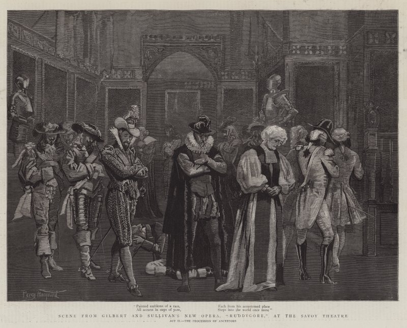 Scene fra Gilbert og Sullivans nye opera, Ruddygore, på Savoy Theatre av Percy Macquoid