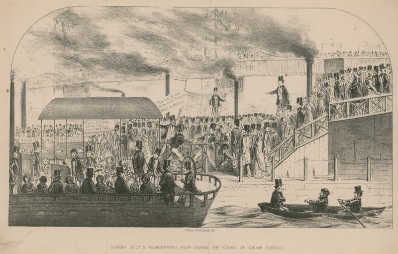 Hungerford Pier under gudstjenestens timer av Percy Cruikshank