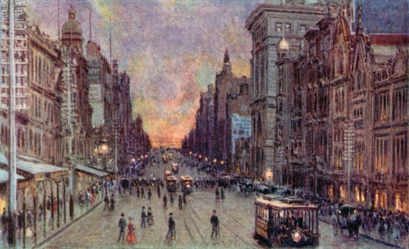 Collins Street, Melbourne (farge litho) av Percy F.S. (after) Spence