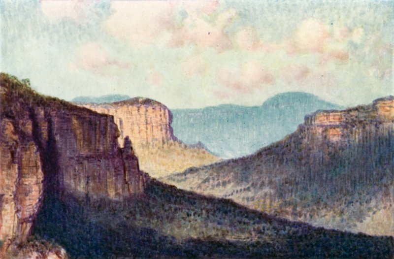 Barrieren til Blue Mountains (farge litho) av Percy F.S. (after) Spence