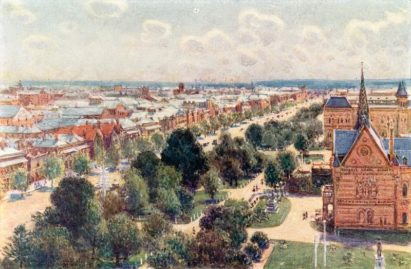 Hagegatene i Adelaide (farge litho) av Percy F.S. (after) Spence