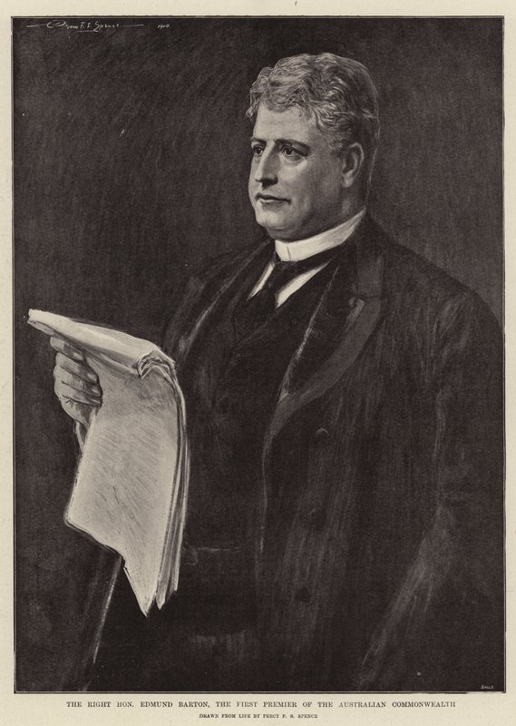Høyre ærede Edmund Barton, den første premieren i det australske samveldet av Percy F.S. Spence