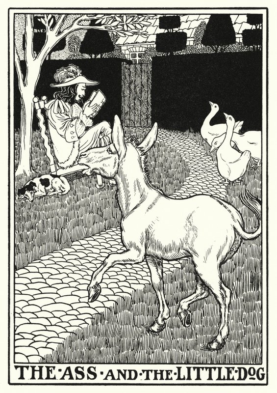 Fables of La Fontaine: Rumpa og den lille hunden (litho) av Percy James Billinghurst