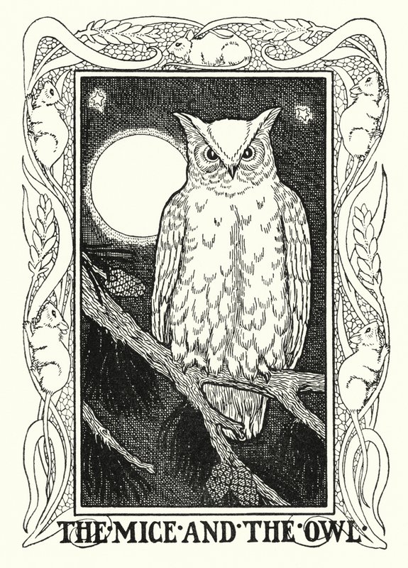 Fables of La Fontaine: Musene og uglen (litho) av Percy James Billinghurst