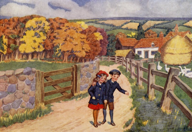 Turen til gården (farge litho) av Percy James Billinghurst