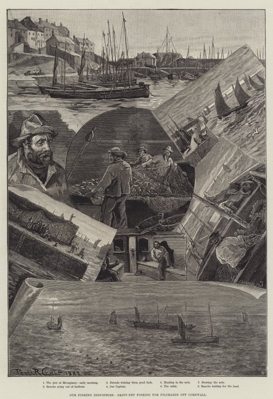 Vår fiskeindustri, drivgarnfiske etter pilchards utenfor Cornwall av Percy Robert Craft