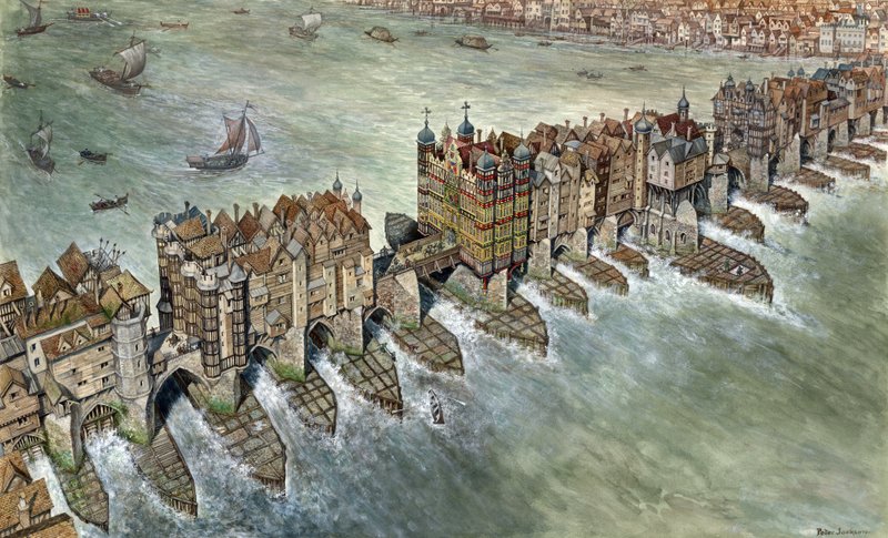 Old London Bridge, ca 1600 av Peter Jackson