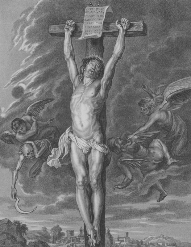 Korsfestelsen, St. Matteus 27, vers 30-54 av Peter Paul after Rubens