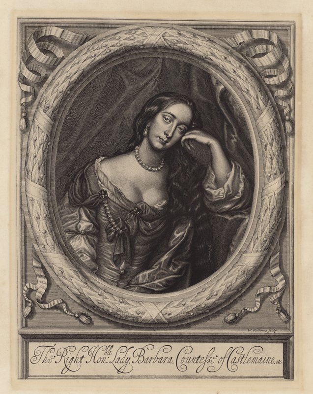 Barbara Villiers, grevinne av Castlemaine, elskerinne til kong Charles II (gravering) av Peter (after) Lely