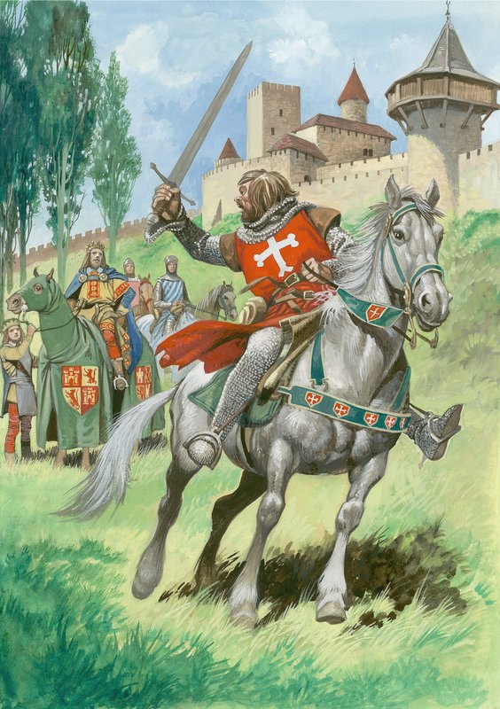En ridder utenfor et slott (gouache på papir) av Peter Jackson