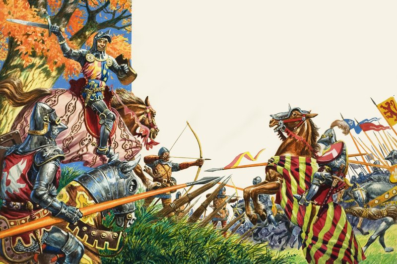 Slaget ved Agincourt i 1415 (gouache på papir) av Peter Jackson