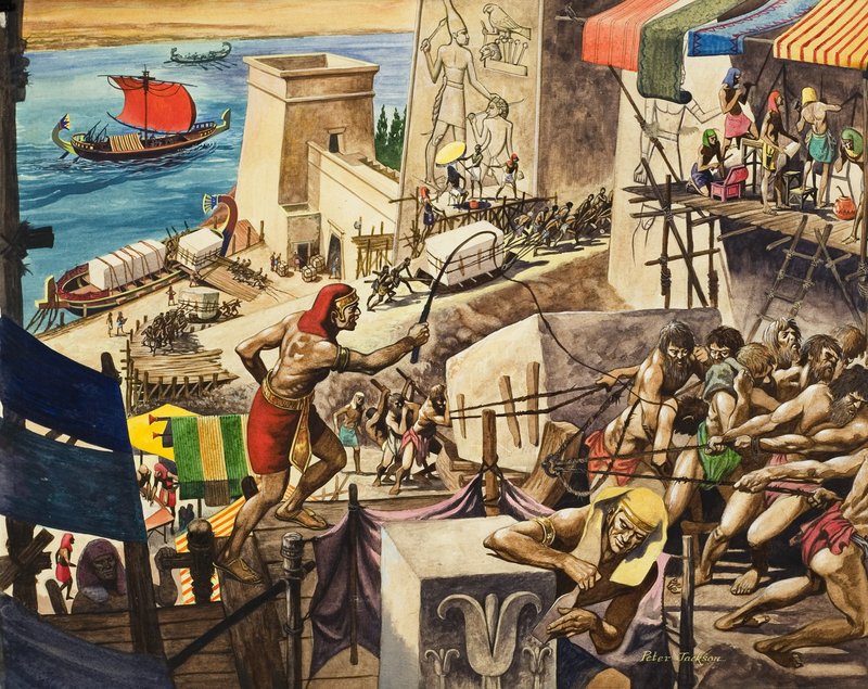 Byggingen av pyramidene (gouache på papir) av Peter Jackson