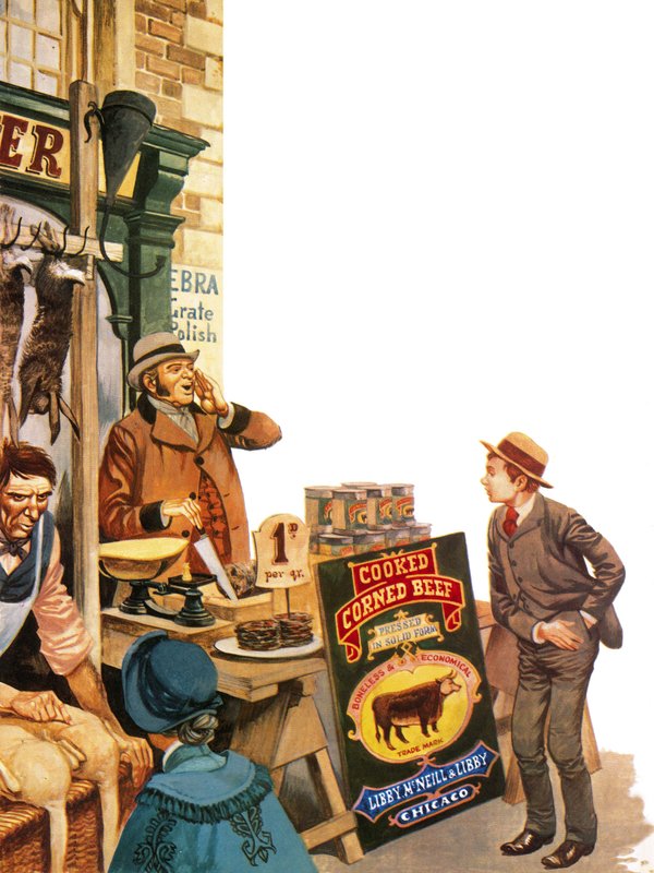 Corned beef ble solgt i England i 1870 av Peter Jackson